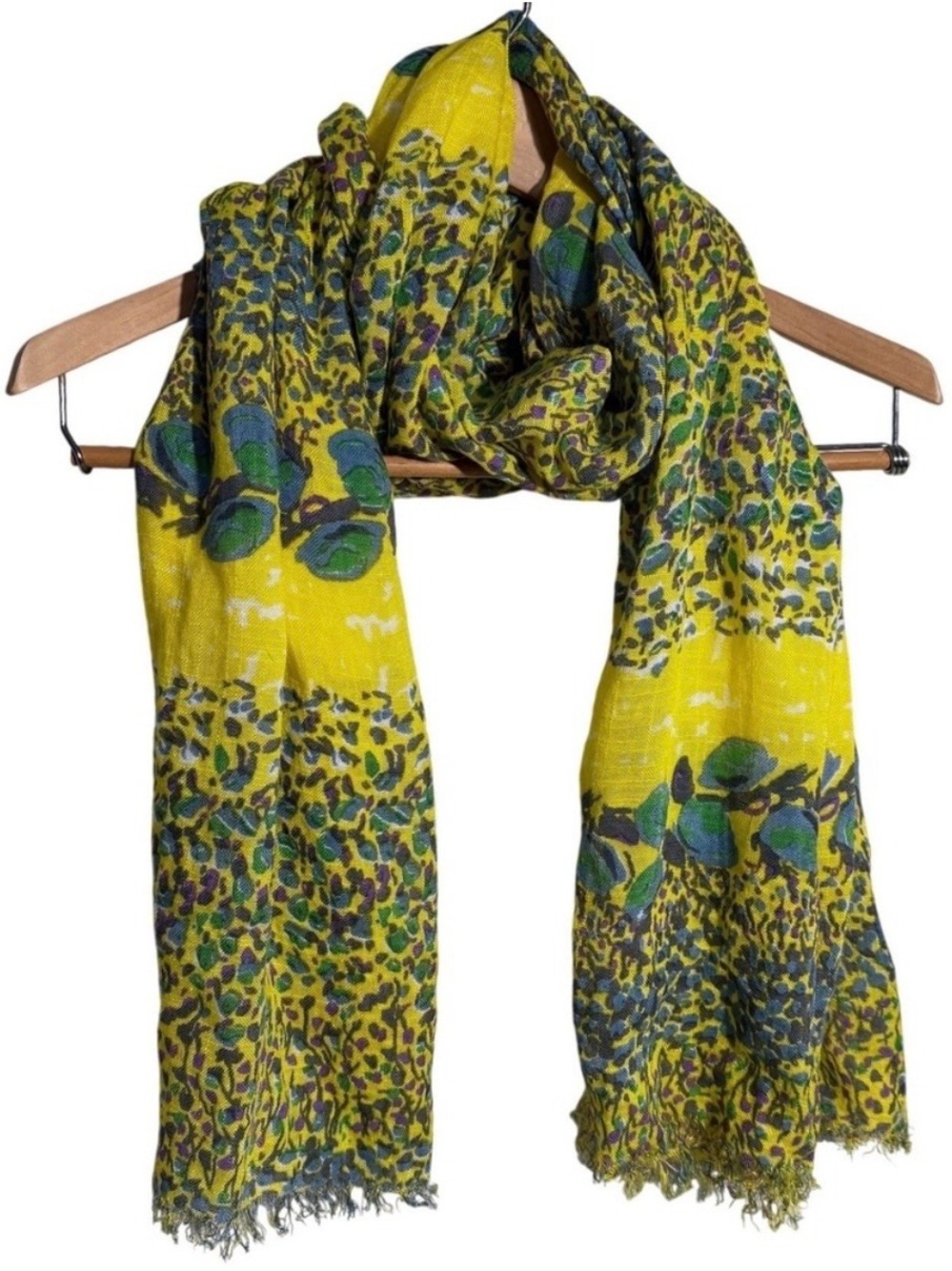 Barneys New York Scarf Yellow Multicolor Floral Abstract Boho Twee DISCONTINUED